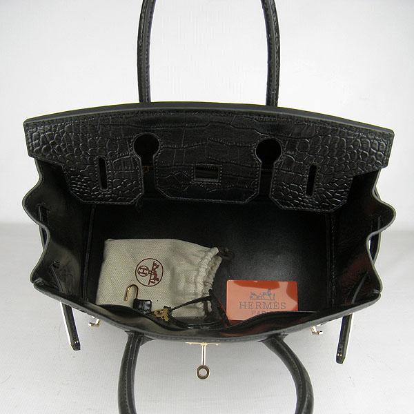 Replica Hermes Birkin 30cm Crocodile Veins Bag Black 6088 On Sale - Click Image to Close